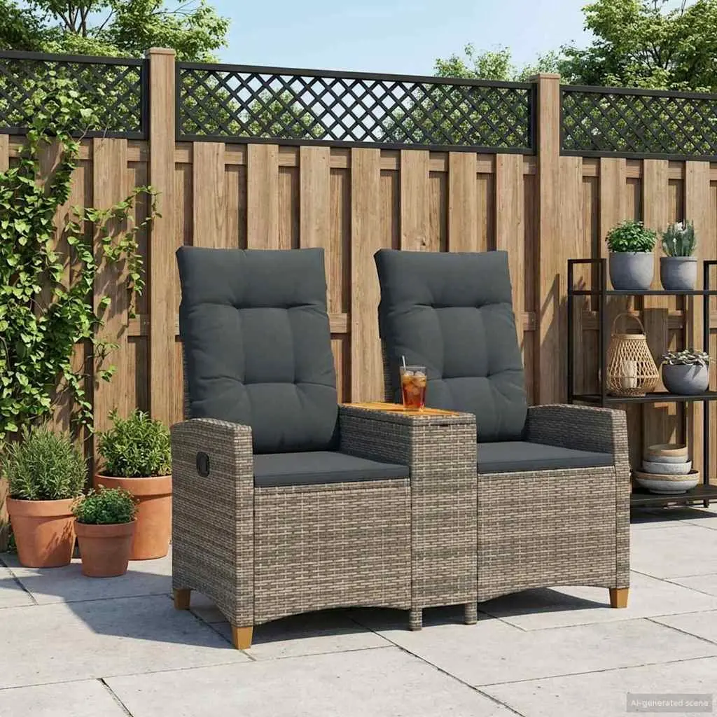 Outdoor Reclining Bench with Side Table Grey Garden Seating Lounge Chair