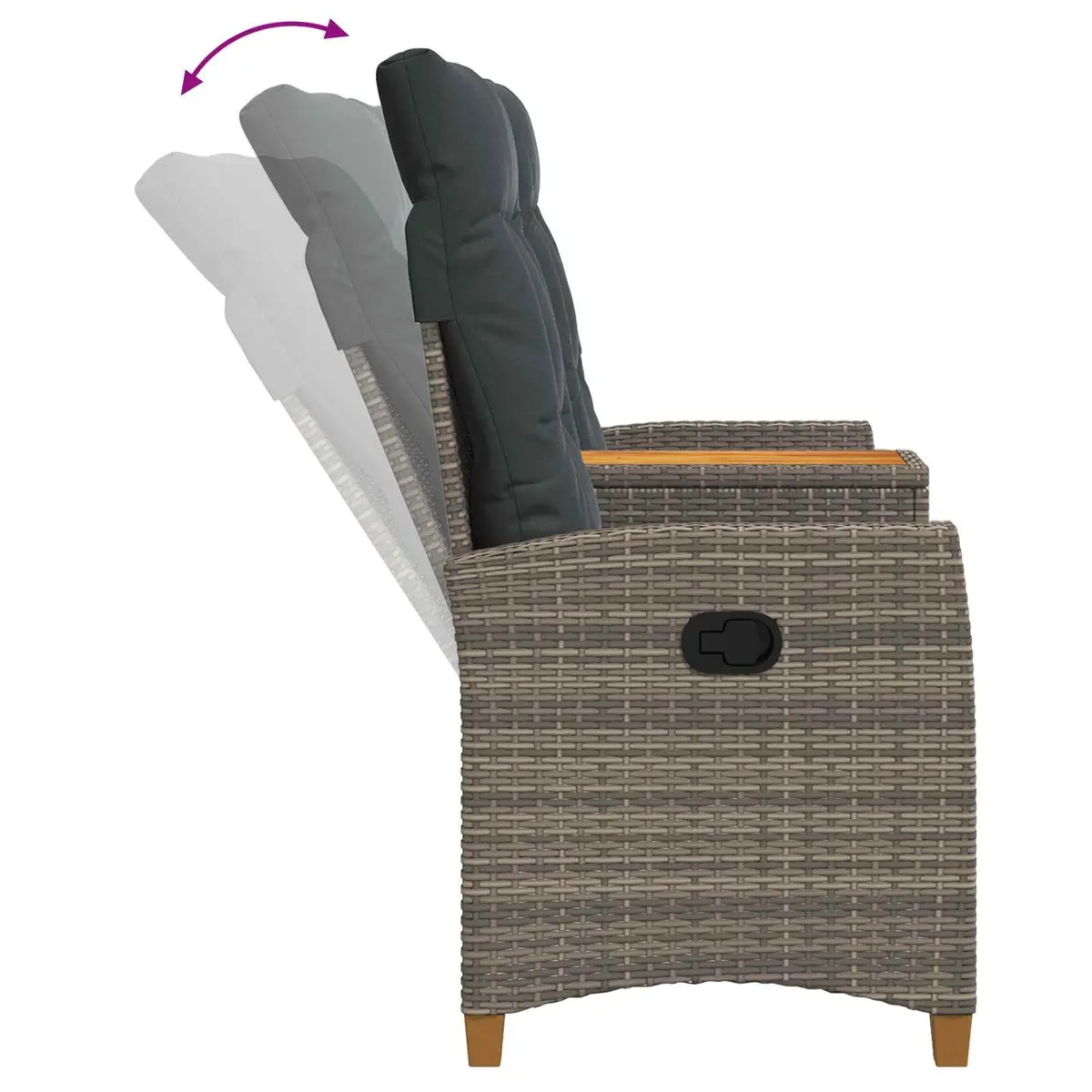 Outdoor Reclining Bench with Side Table Grey Garden Seating Lounge Chair
