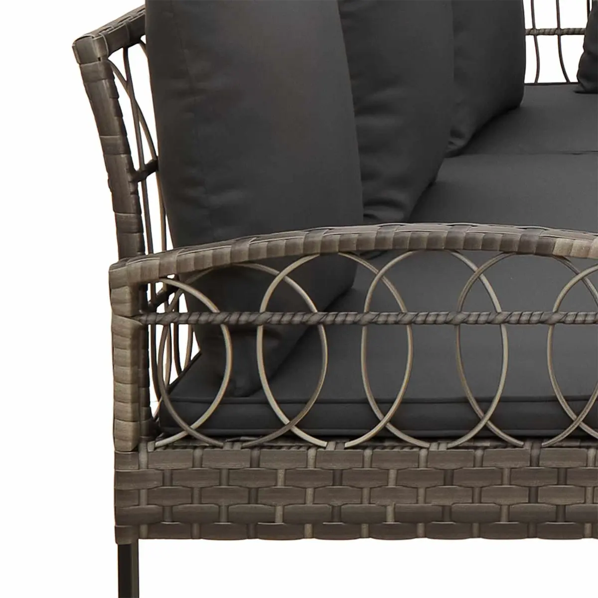 Garden Sofa Set 2 Pieces Grey Poly Rattan Steel Outdoor Patio Sectional
