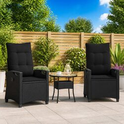 Outdoor Garden Chair 2 Piece Set Black Recliner Adjustable Backrest Patio