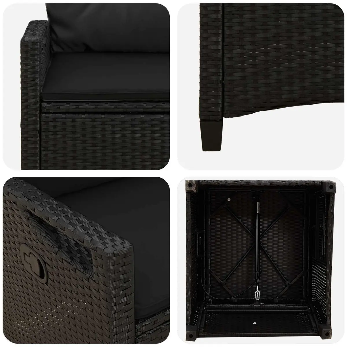 Black Outdoor Recliner Chair Set 2 Piece Adjustable Backrest for Garden Patio