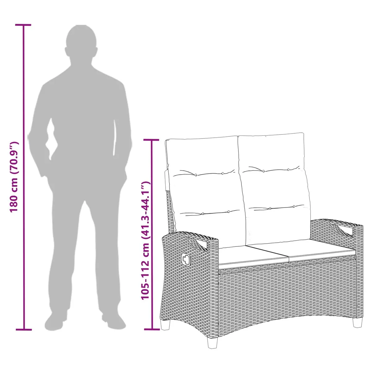 Reclining Garden Bench Adjustable Black Ergonomic Outdoor Lounger