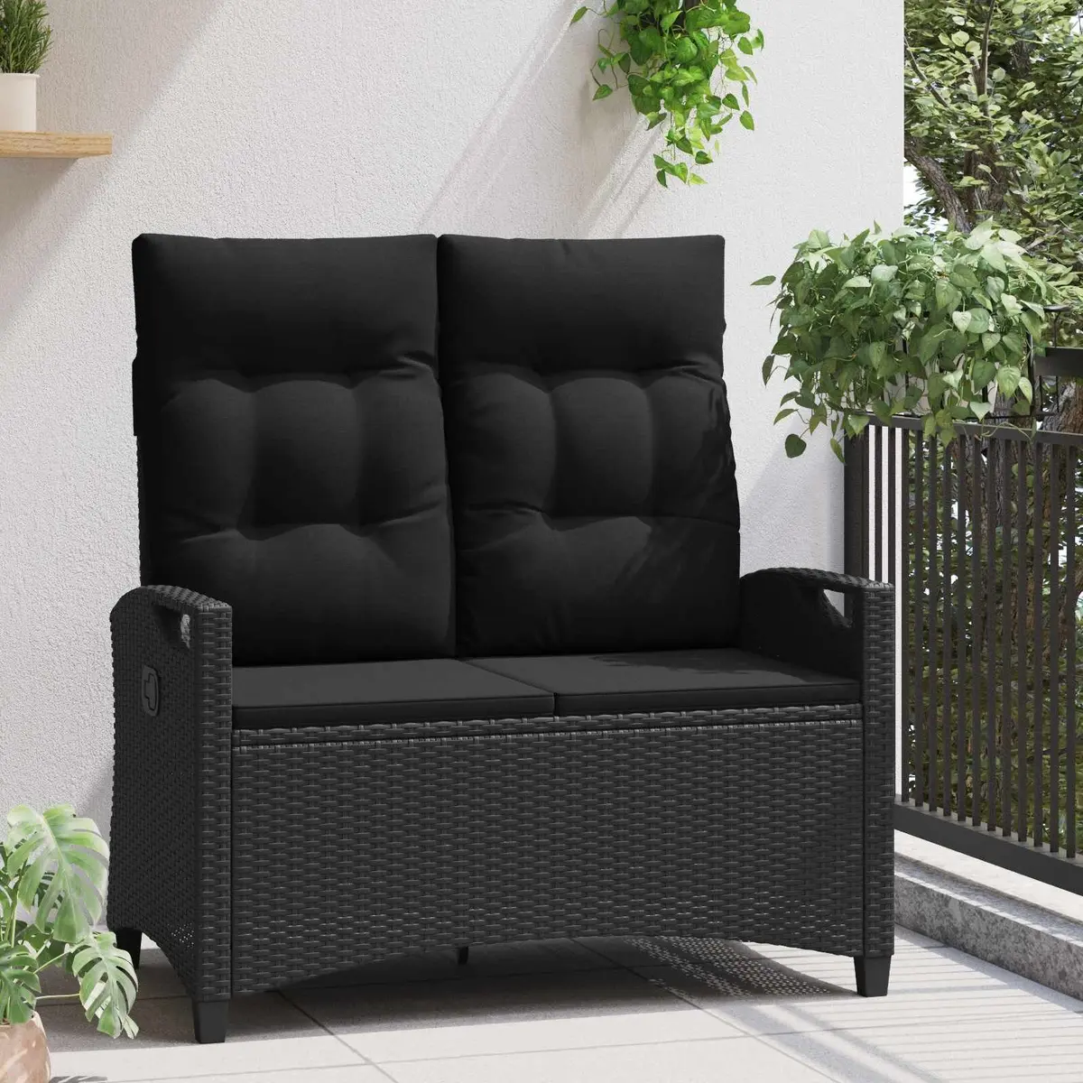 Reclining Garden Bench Adjustable Black Ergonomic Outdoor Lounger