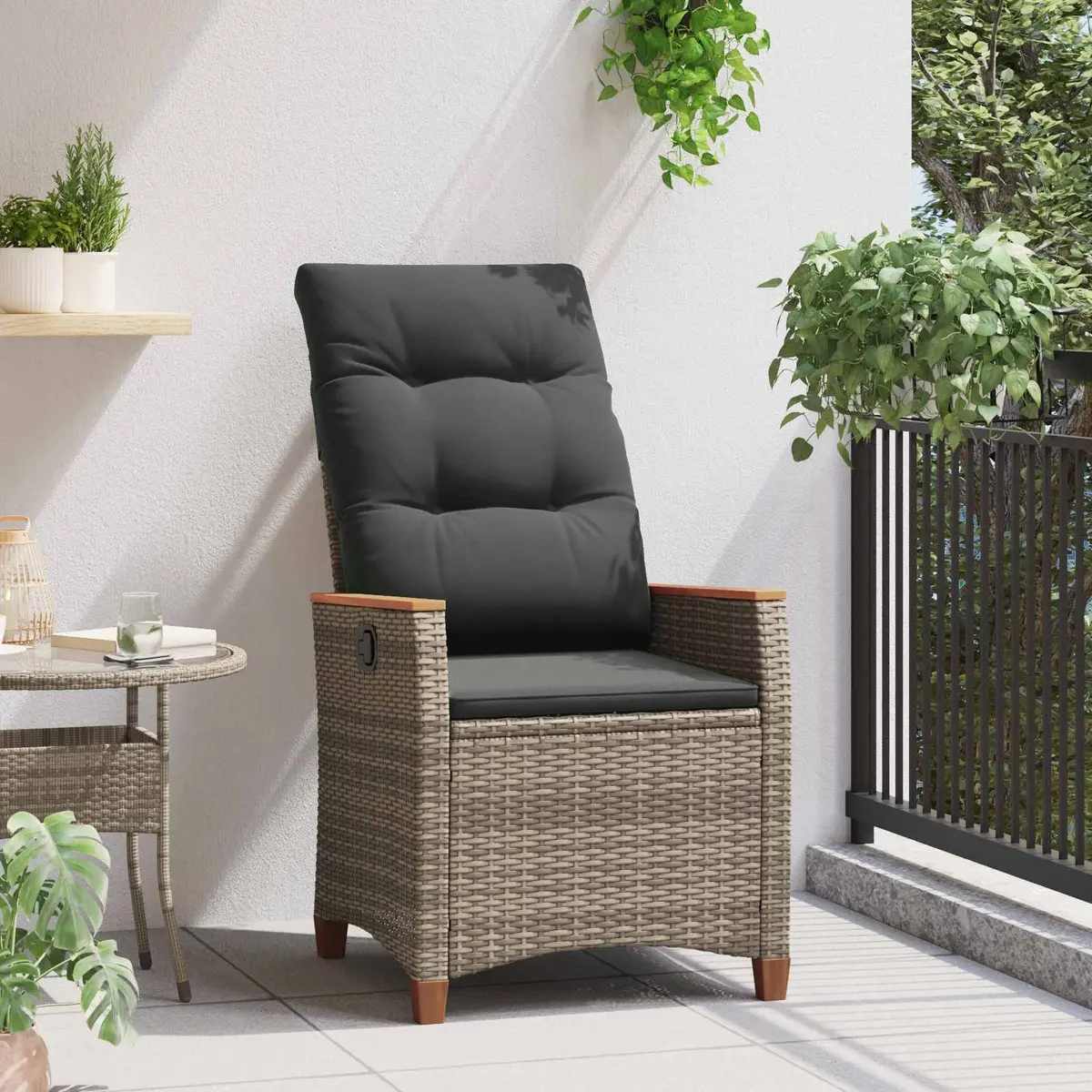 Adjustable Reclining Garden Chair Grey Durable Outdoor Seating Patio Lounge