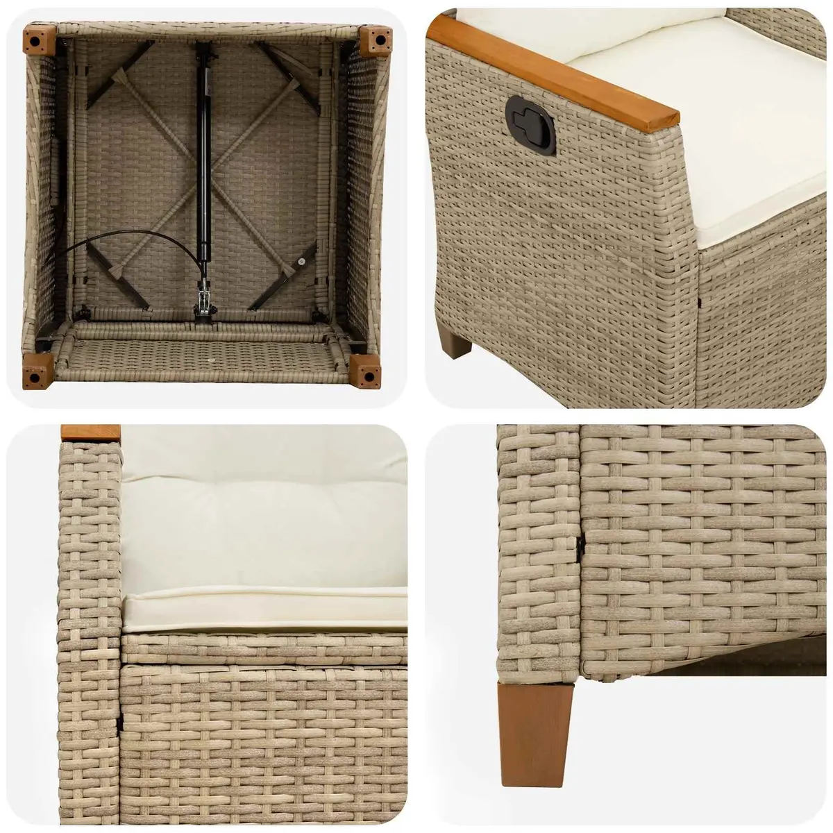 Reclining Garden Chair Beige Outdoor Seating Adjustable Backrest Poly Rattan