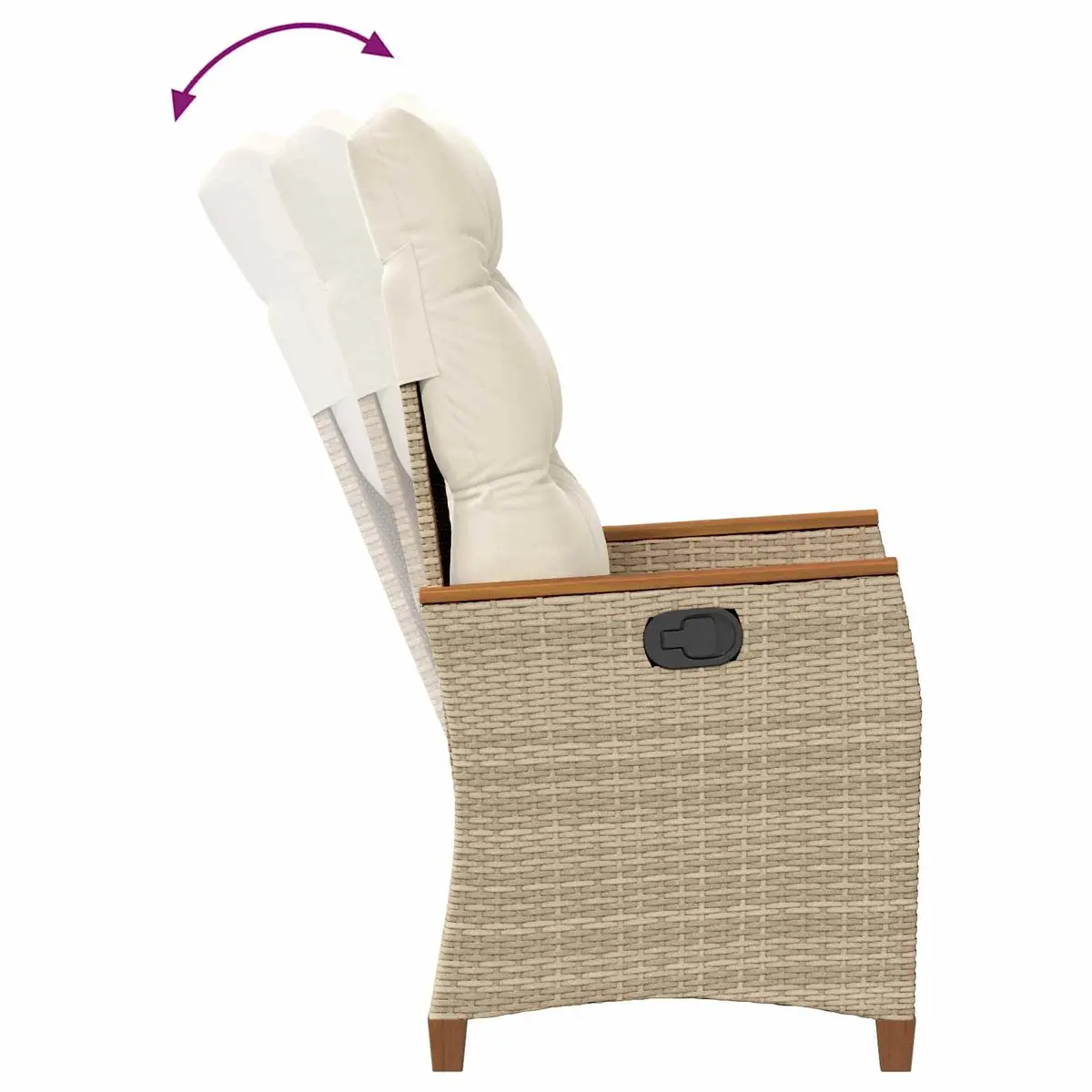 Reclining Garden Chair Beige Outdoor Seating Adjustable Backrest Poly Rattan