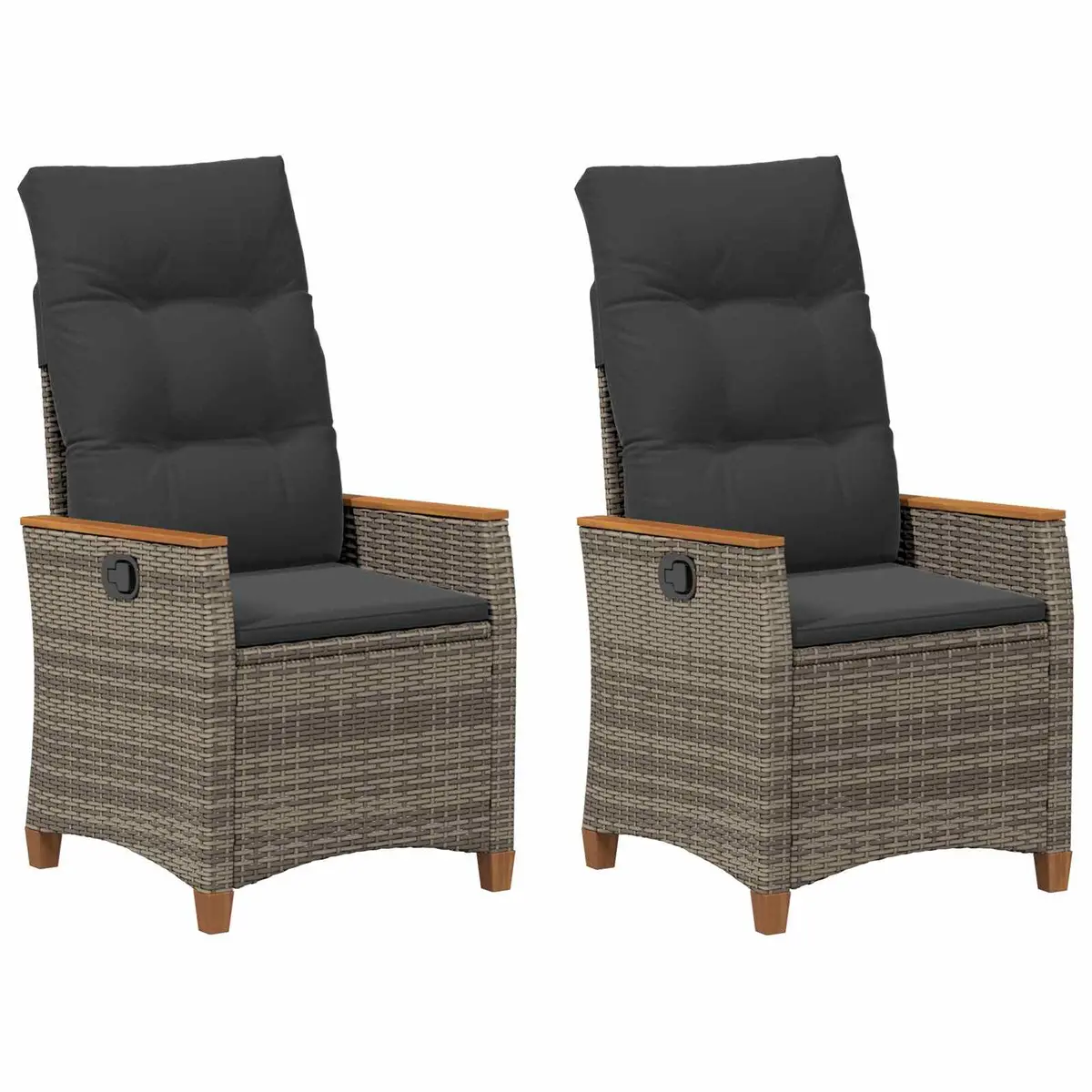 Reclining Garden Chair Grey Manual Adjustable Backrest Acacia Wood Armrests