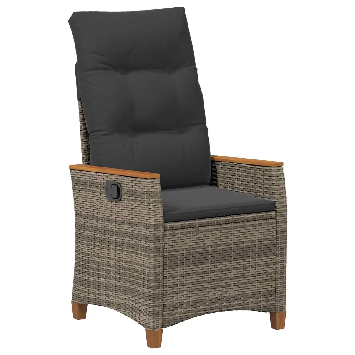 Reclining Garden Chair Grey Manual Adjustable Backrest Acacia Wood Armrests