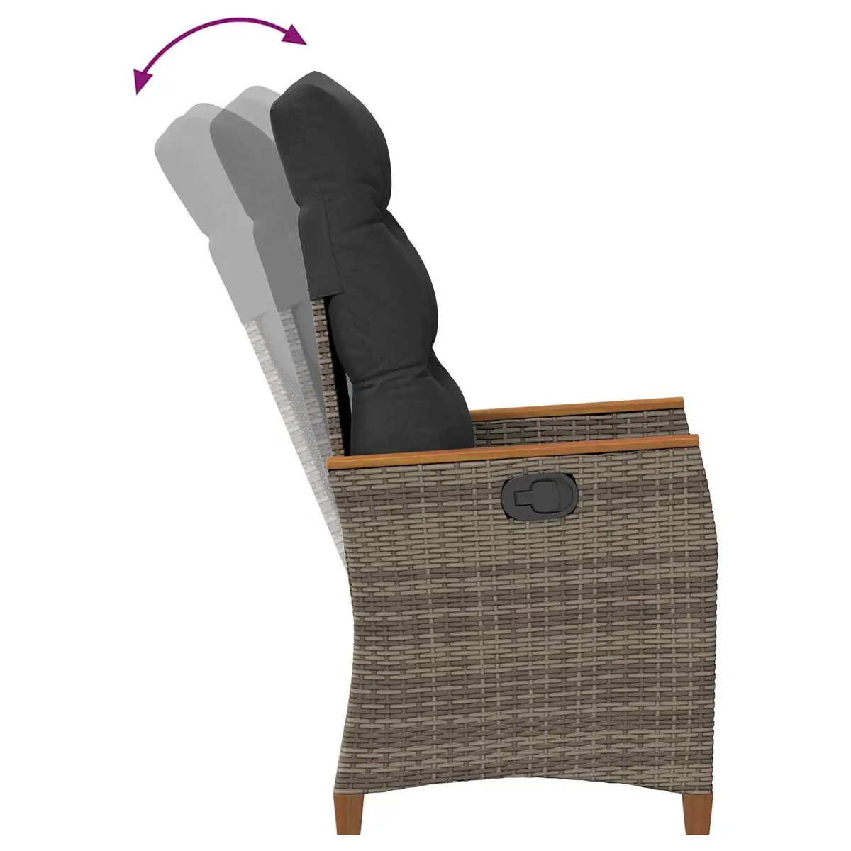Reclining Garden Chair Grey Manual Adjustable Backrest Acacia Wood Armrests