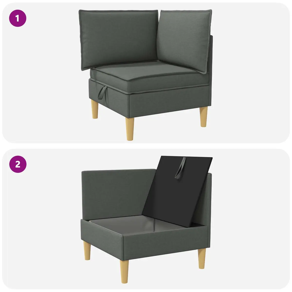 Grey Corner Sofa Storage Ottoman Modern Living Room Furniture Seating