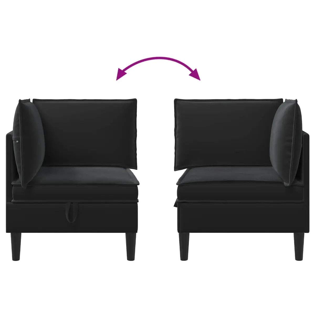 Black Velvet Sofa with Storage Compartment Modern Living Room Furniture