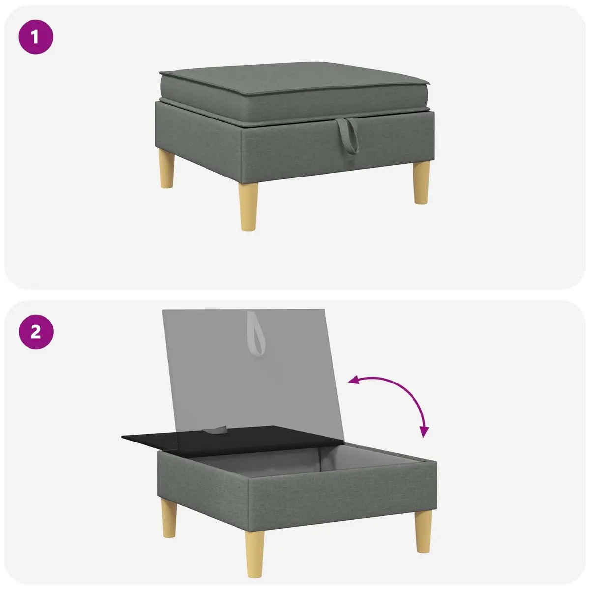 Storage Ottoman Square Fabric Sofa Bench Seat Living Room Furniture Modern