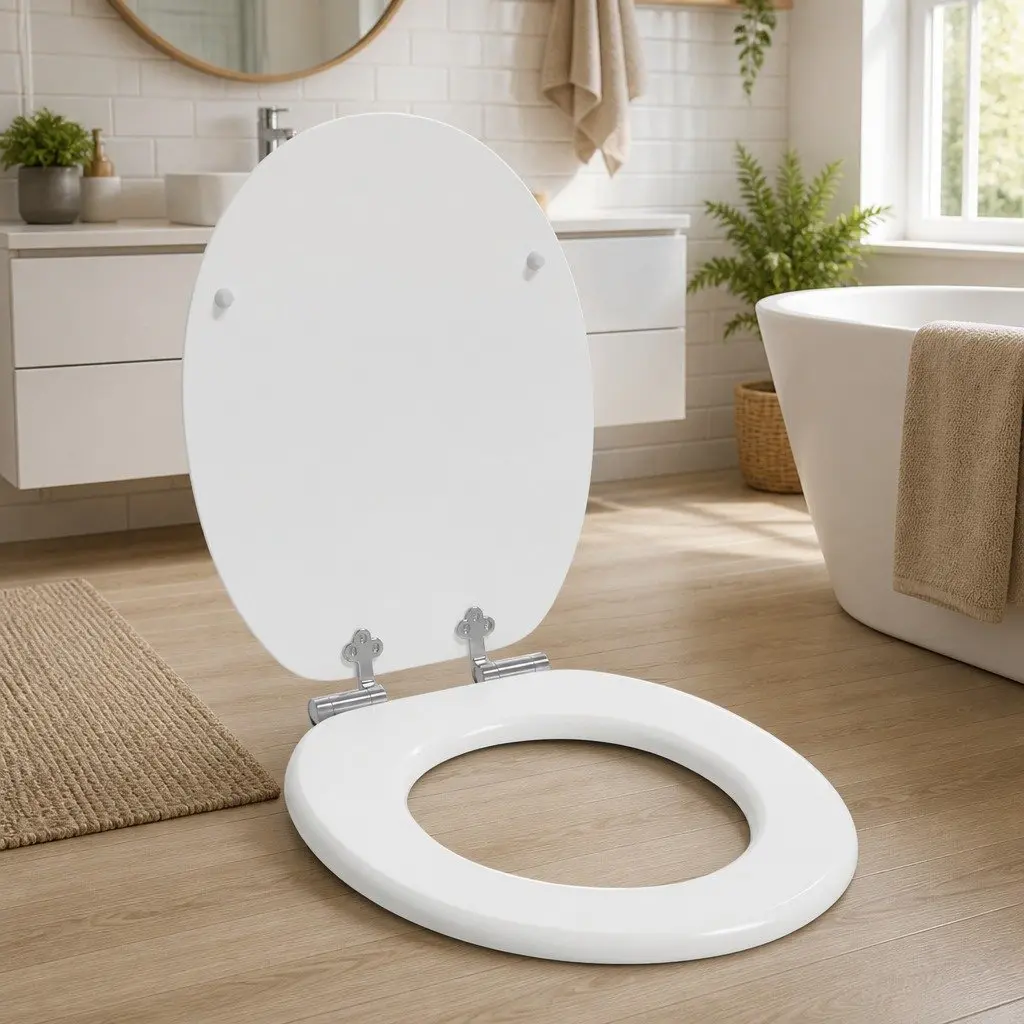 Toilet Seat Soft-Close White MDF Board 44 x 38 cm