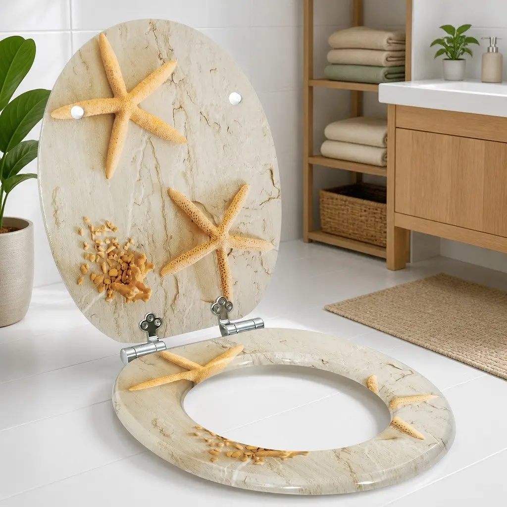 Toilet Seat Soft-Close Yellow White MDF 44 x 38 cm