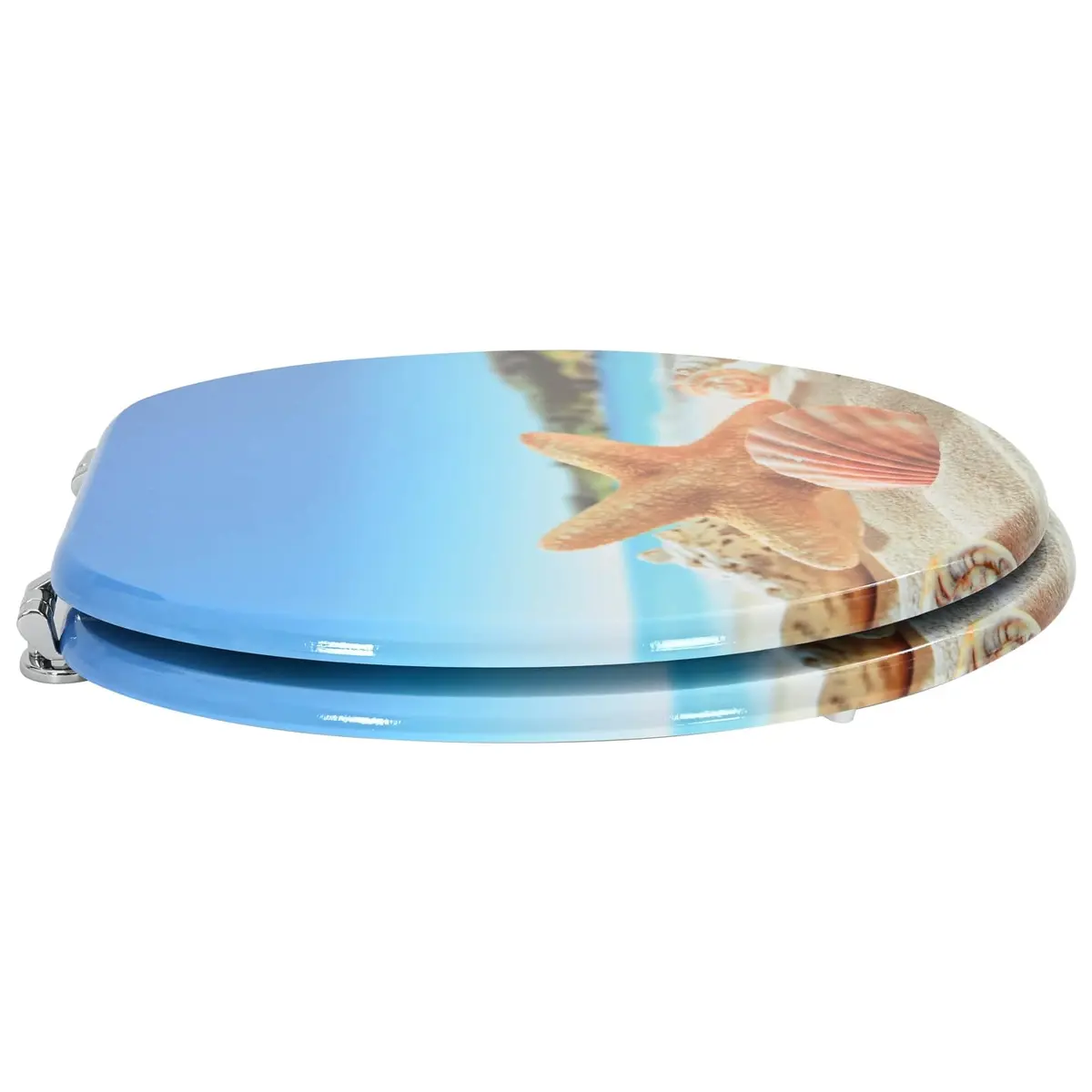Light Blue MDF Soft-Close Toilet Seat 44 x 38 cm Easy Installation Bathroom Fixture