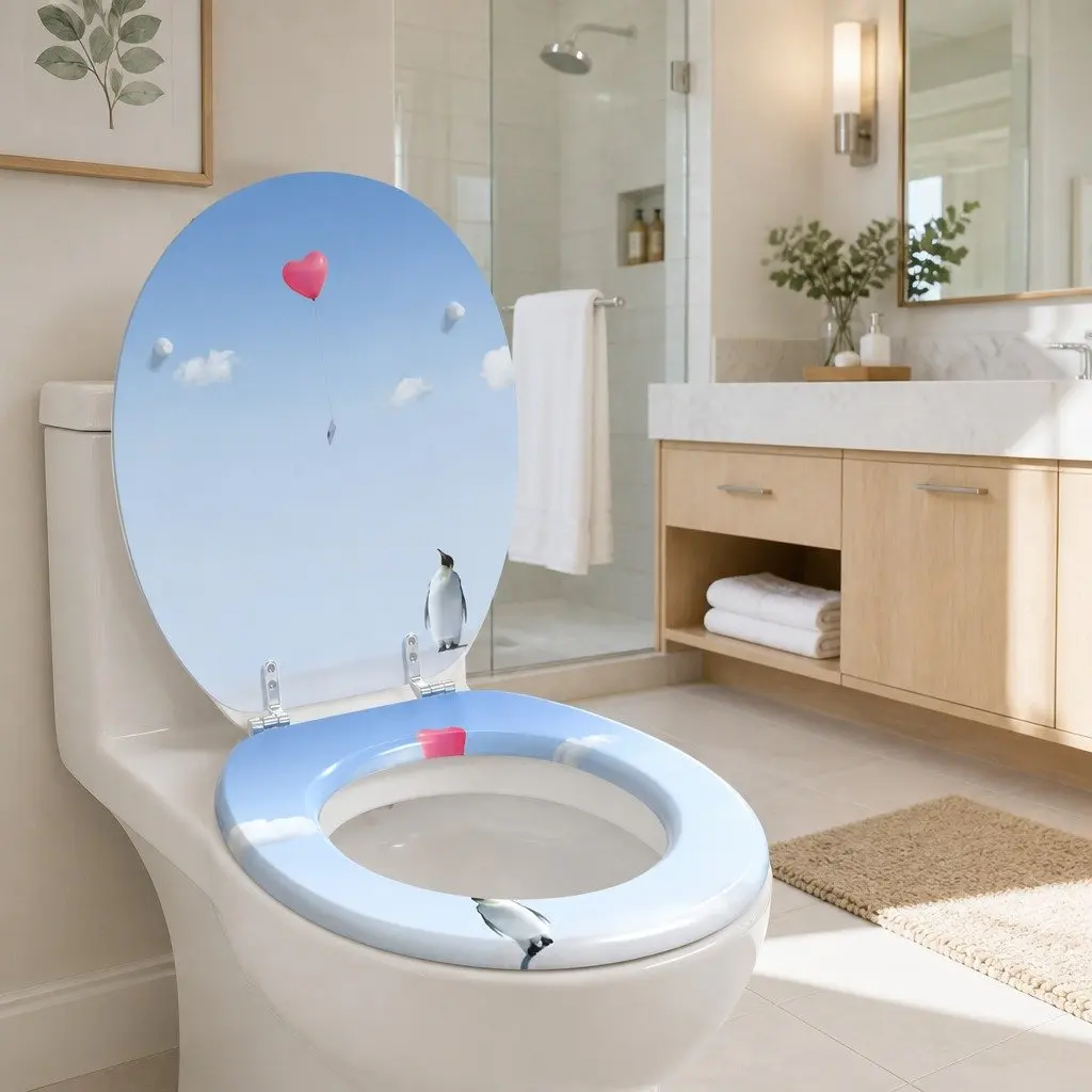 Toilet Seat Soft-Close Blue MDF Board 44 x 38 cm