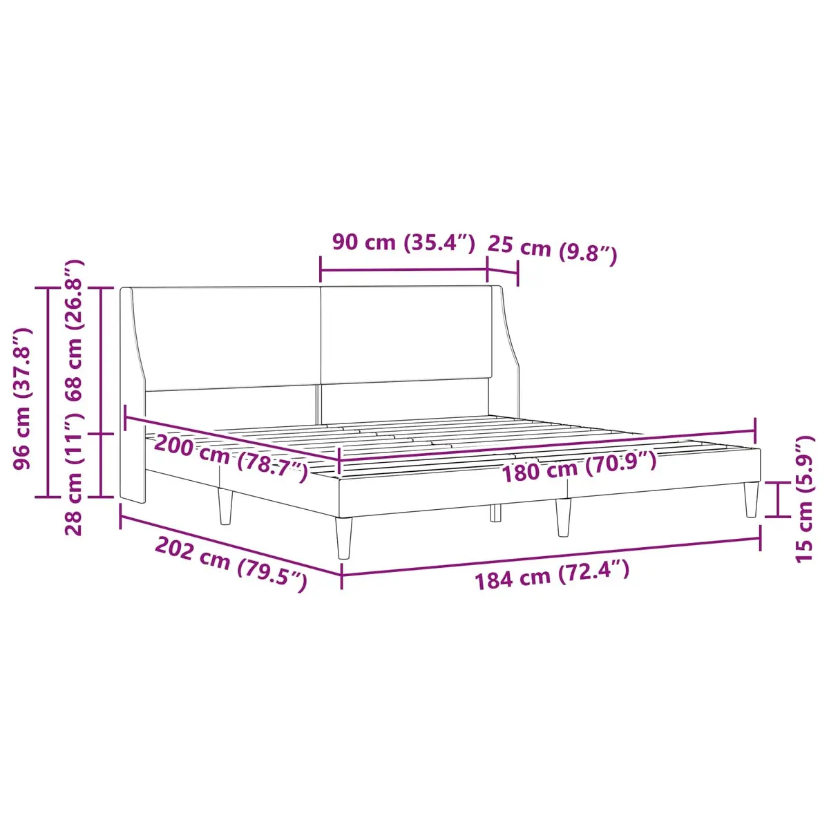 Bed Frame with Wall-Mounted Headboard Curved Slats Modern Design Bedroom