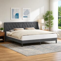 Friendly Dark Grey Velvet Bed Frame with Headboard 180 x 200 cm