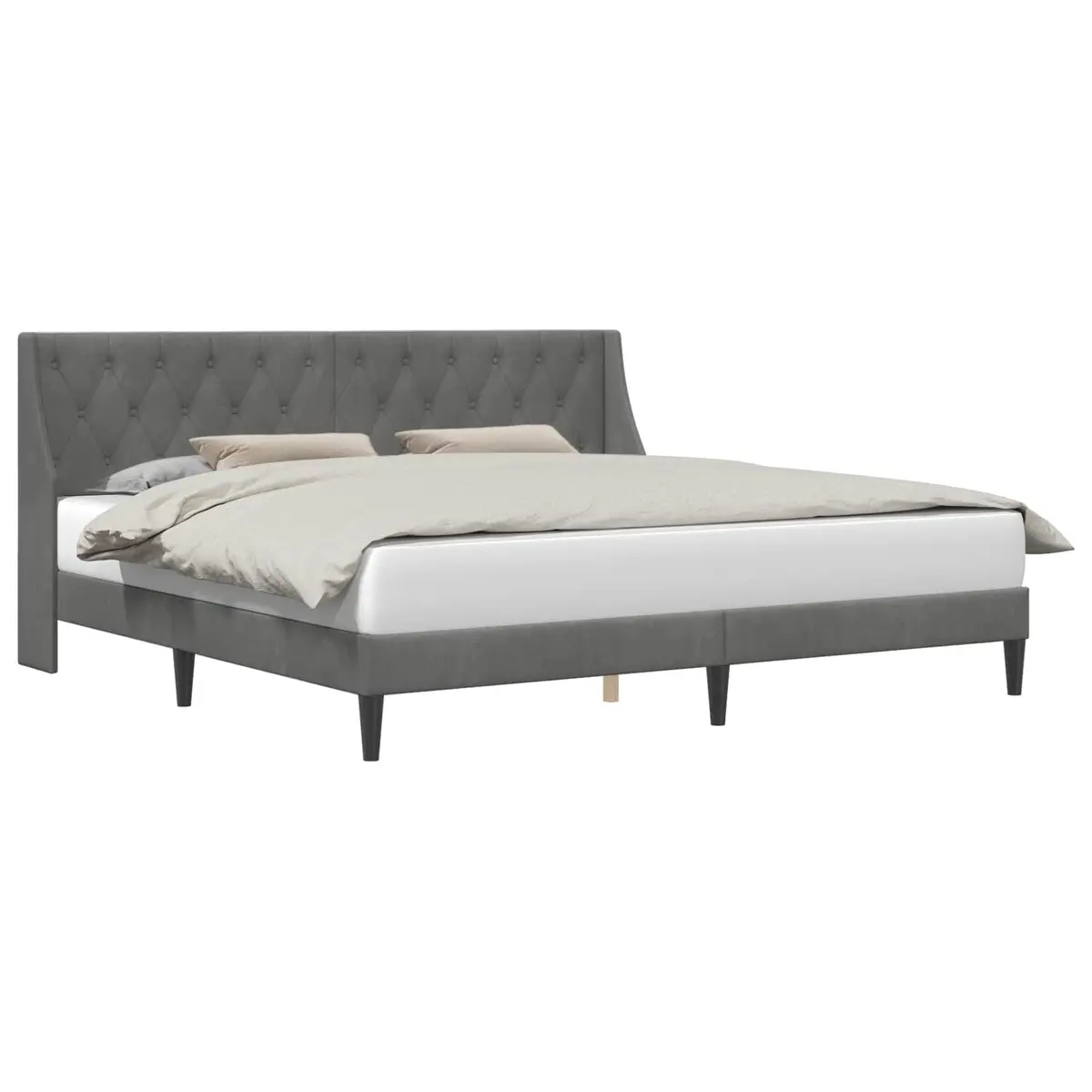 Bed Frame with Headboard Grey 180 x 200 cm Velvet Modern Bedroom Furniture