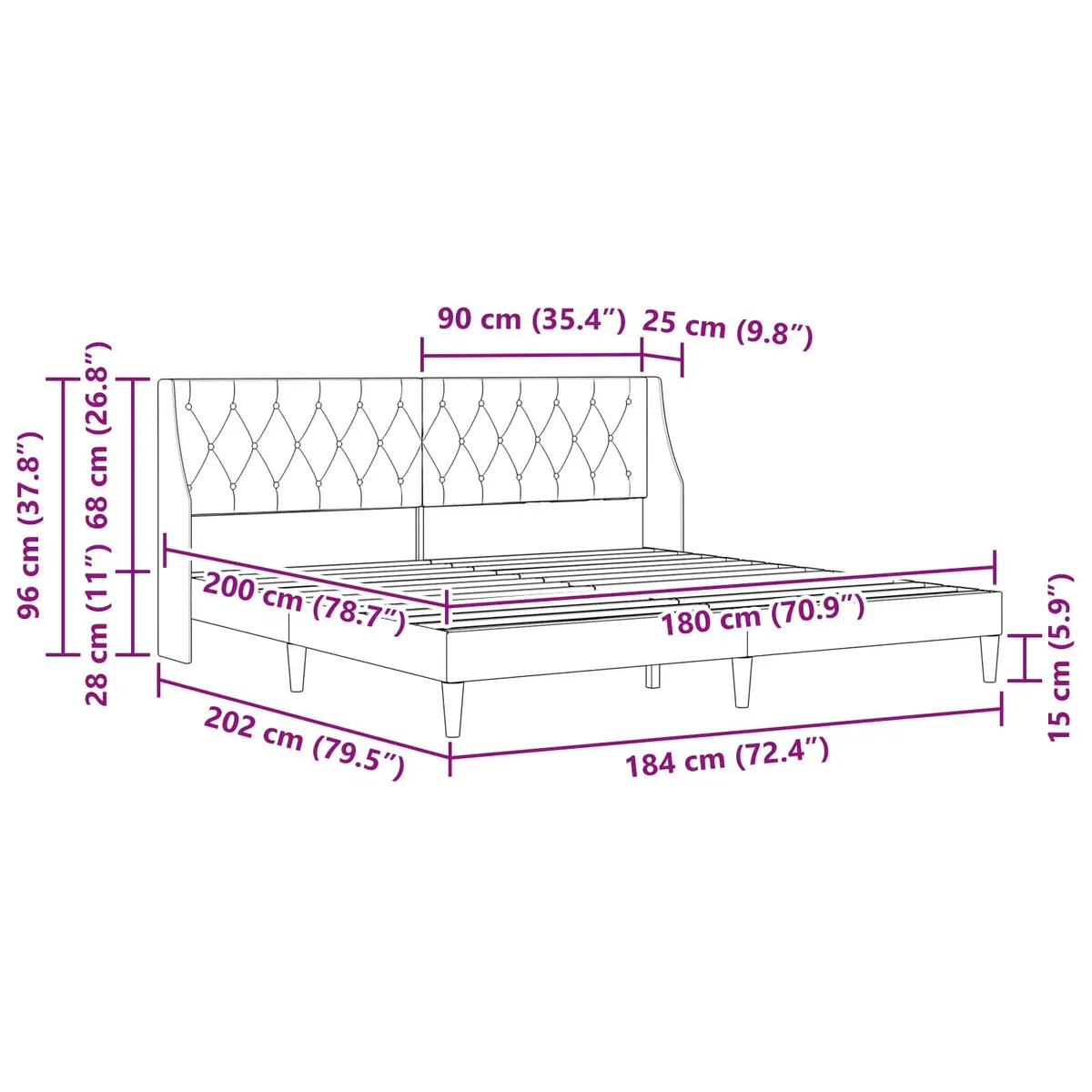 Bed Frame with Headboard Grey 180 x 200 cm Velvet Modern Bedroom Furniture