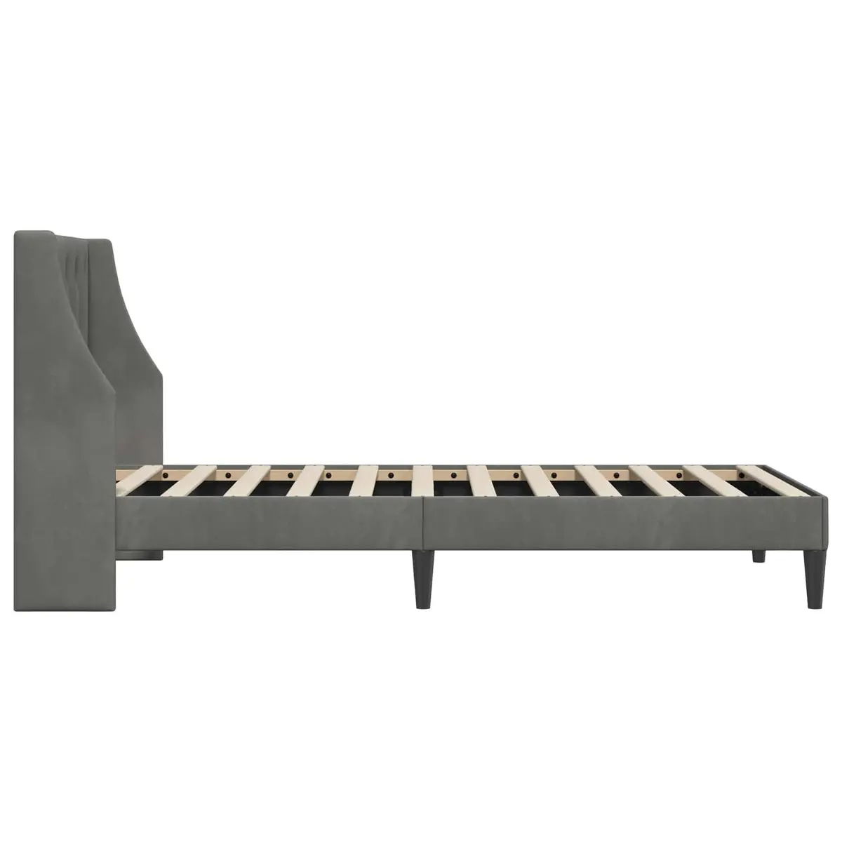 Dark Grey Bed Frame with Velvet Headboard Slatted Base Modern Bedroom Furniture