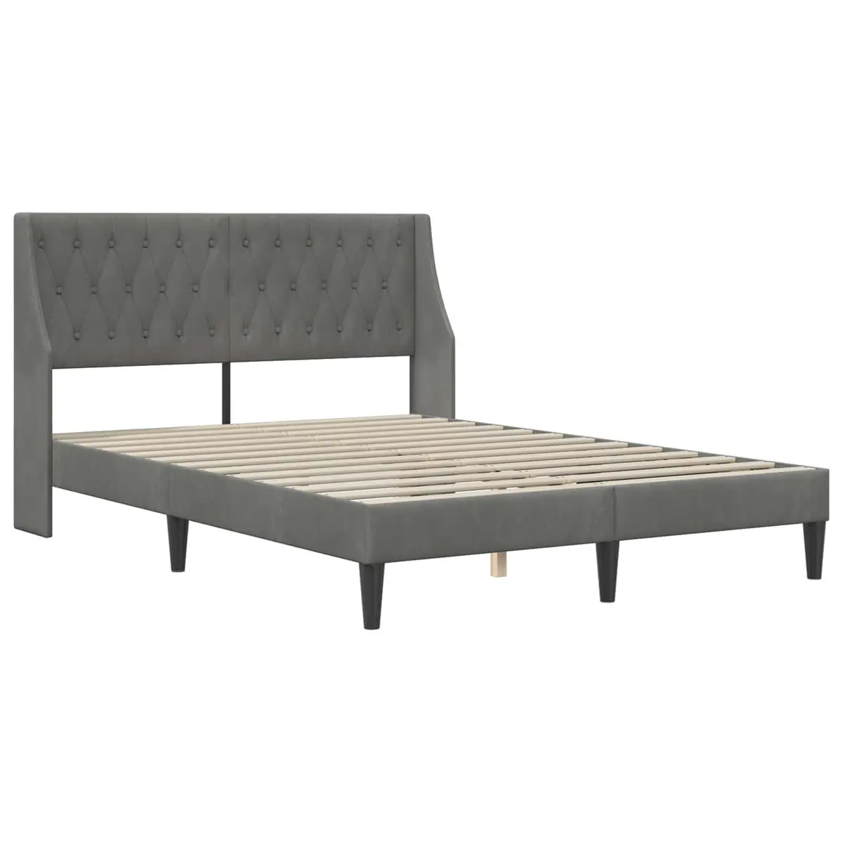 Bed Frame with Velvet Headboard Dark Grey 137 x 190 cm Modern Bedroom Furniture