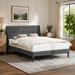 Add Style with This Dark Grey Bed Frame 153 x 203 cm
