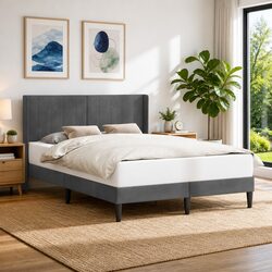 Bed Frame with Headboard Dark Grey 137 x 190 cm Modern Bedroom Furniture