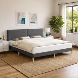 Your New Grey Bed Frame with Headboard, 180 x 200 cm Awaits