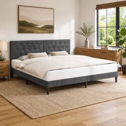 Your Ideal Grey Velvet Bed Frame with Headboard 180 x 200 cm