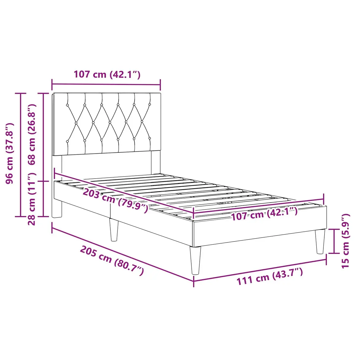 Bed Frame with Velvet Headboard