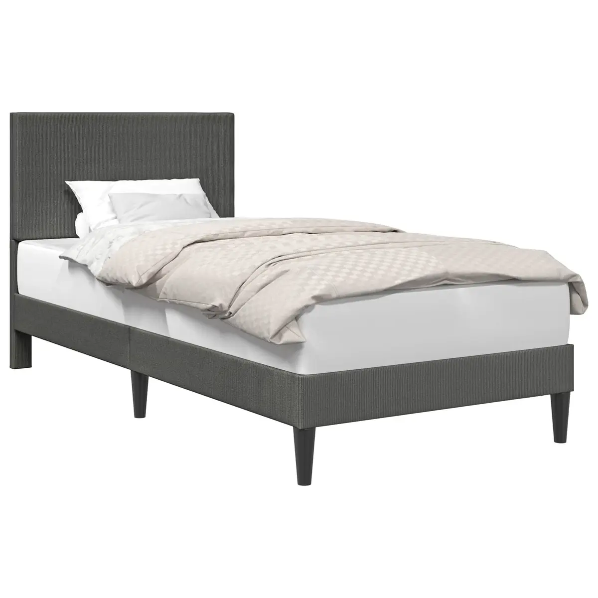 Bed Frame with Headboard Dark Grey 90 x 190 cm Corduroy Fabric Modern Design