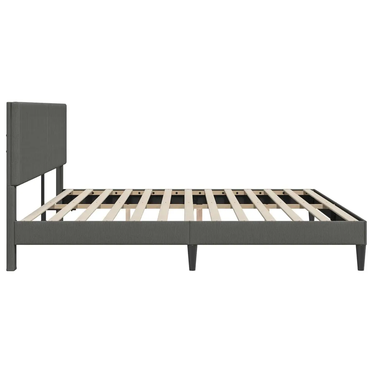 Bed Frame with Headboard Corduroy Fabric Dark Grey 180 x 200 cm
