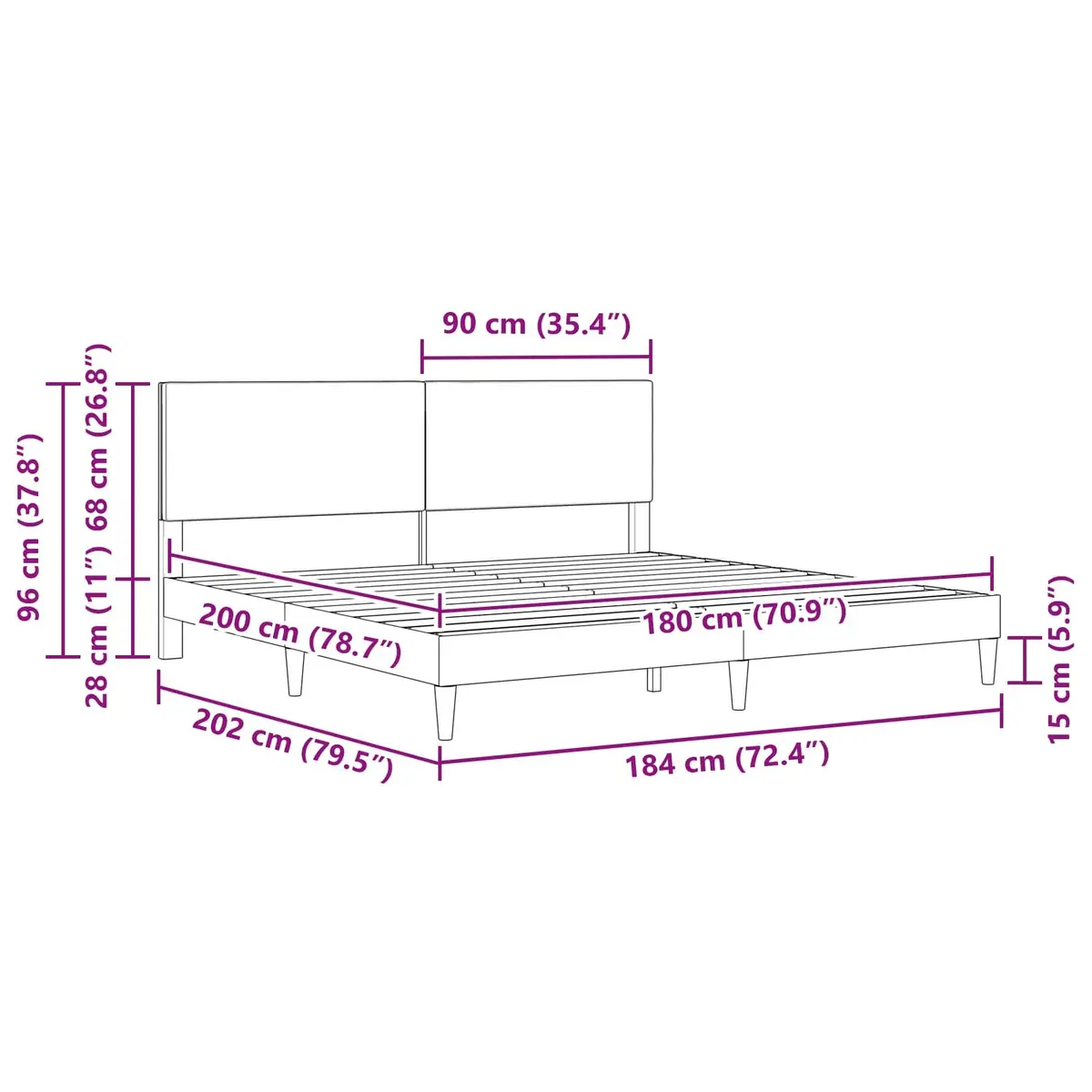 Bed Frame with Headboard Corduroy Fabric Dark Grey 180 x 200 cm