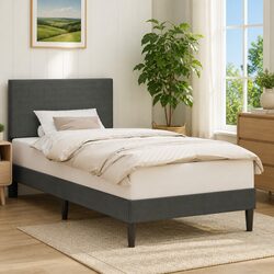 Bed Frame with Headboard Dark Grey 107 x 203 cm Corduroy Upholstered Modern