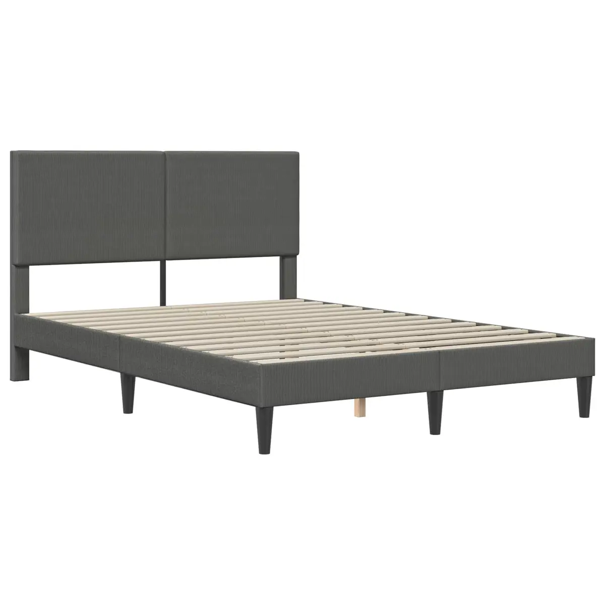Modern Bed Frame Dark Grey Corduroy Headboard 153x203cm Bedroom Furniture