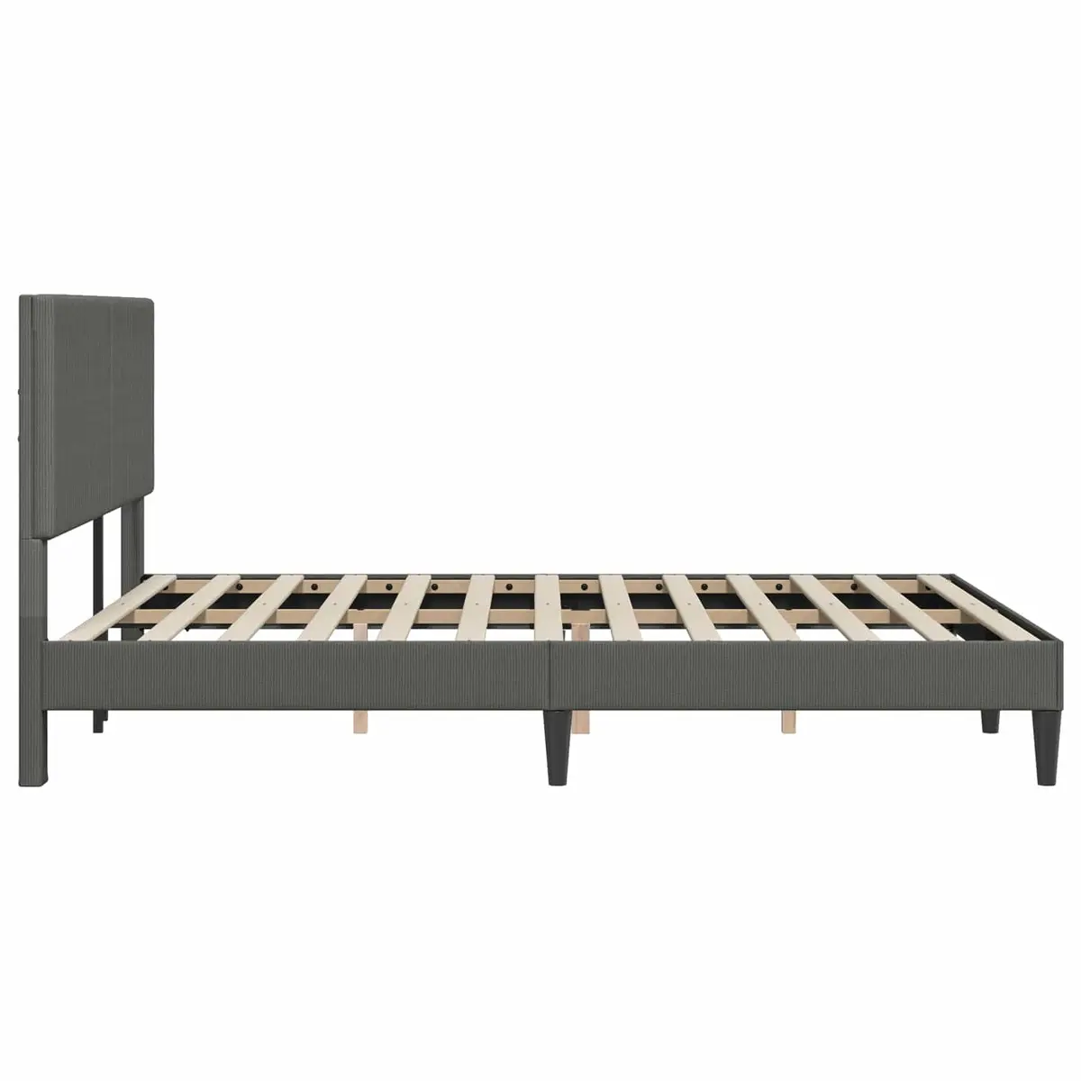 Modern Bed Frame Dark Grey Corduroy Headboard 153x203cm Bedroom Furniture