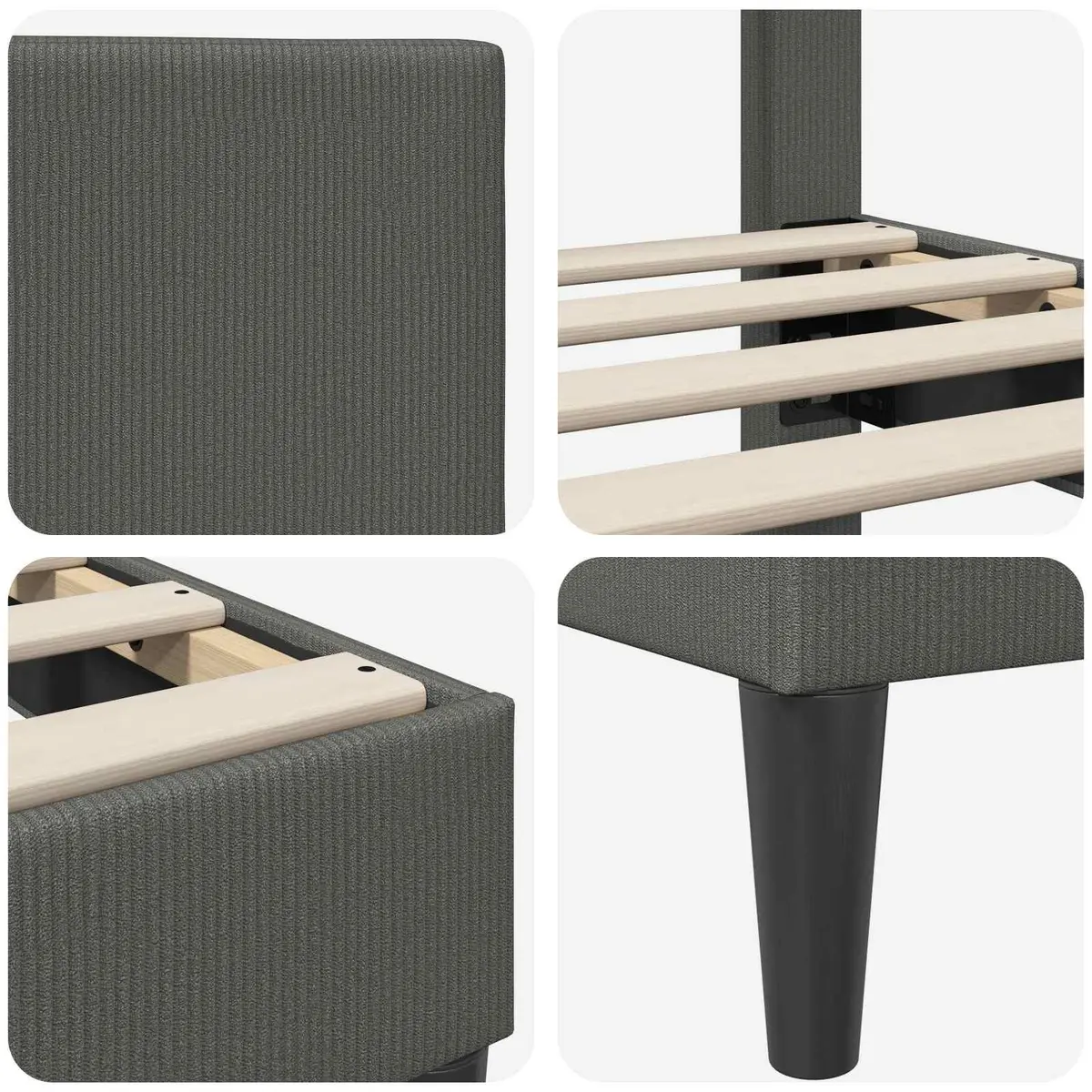 Modern Bed Frame Dark Grey Corduroy Headboard 153x203cm Bedroom Furniture