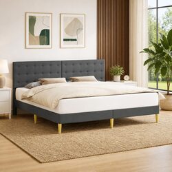 Modern Fabric Bed Frame with Grey Headboard, 180 x 200 cm