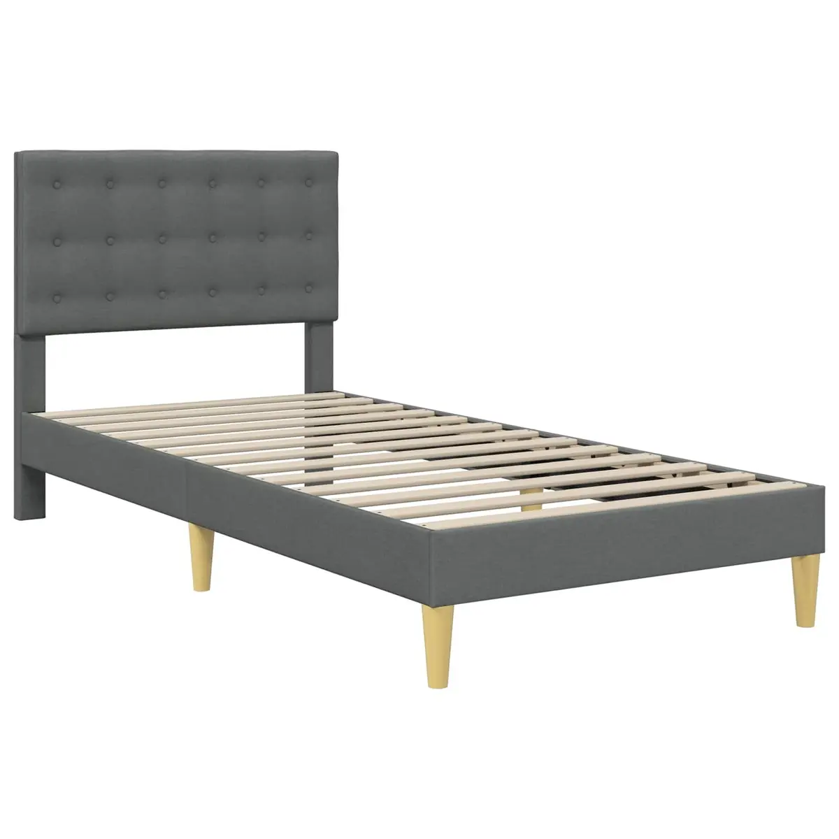 Bed Frame with Fabric Headboard Dark Grey 107 x 203 cm Modern Bedroom Furniture