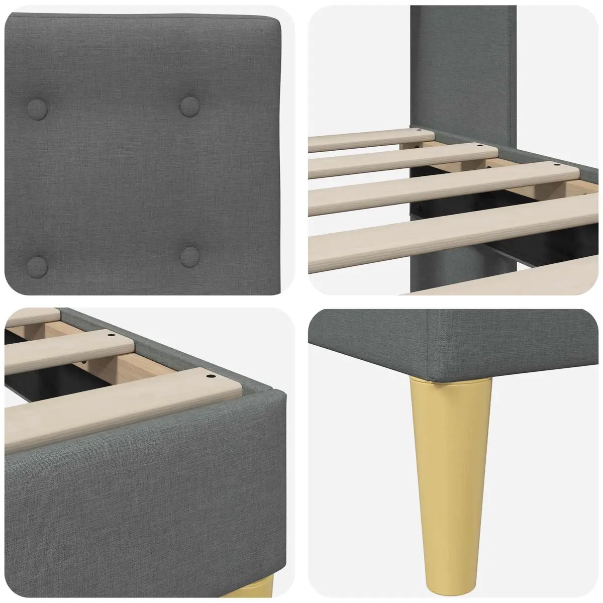 Bed Frame with Fabric Headboard Dark Grey 107 x 203 cm Modern Bedroom Furniture