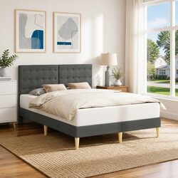 Your Dark Grey Bed Frame with Fabric Headboard Awaits