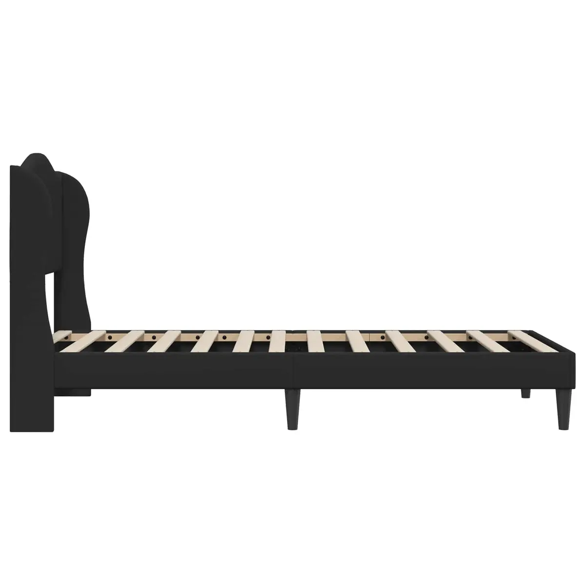 Bed Frame Faux Leather Headboard Black 90 x 190 cm Modern Slatted Base