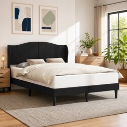 Friendly Black Bed Frame with Faux Leather Headboard