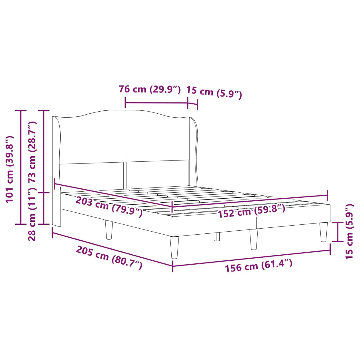 Bed Frame with Headboard Faux Leather Black 152 x 203 cm Modern