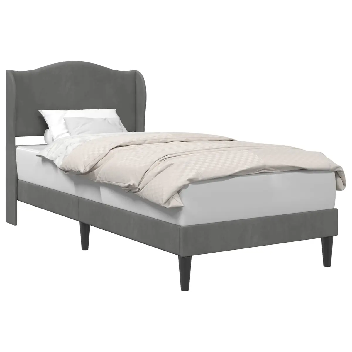 Bed Frame with Velvet Headboard Dark Grey 90 x 190 cm Modern Bedroom Furniture