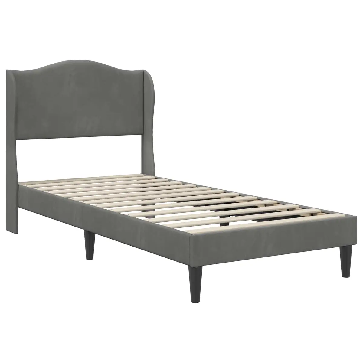 Dark Grey Bed Frame with Velvet Headboard Modern Bedroom Furniture 107 x 203 cm