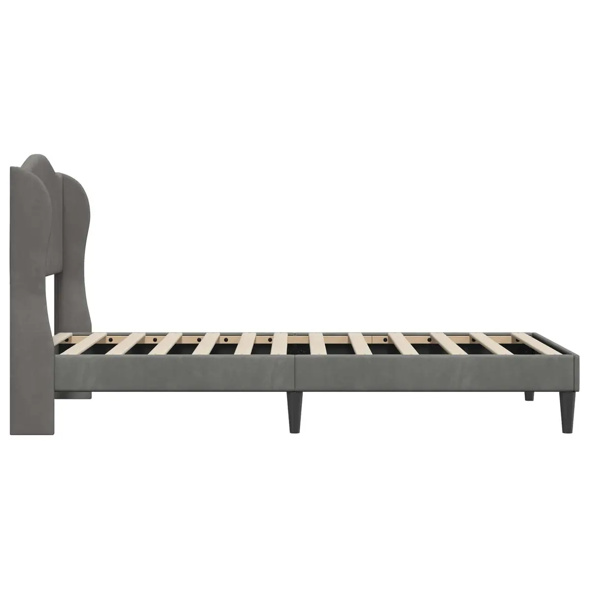 Dark Grey Bed Frame with Velvet Headboard Modern Bedroom Furniture 107 x 203 cm