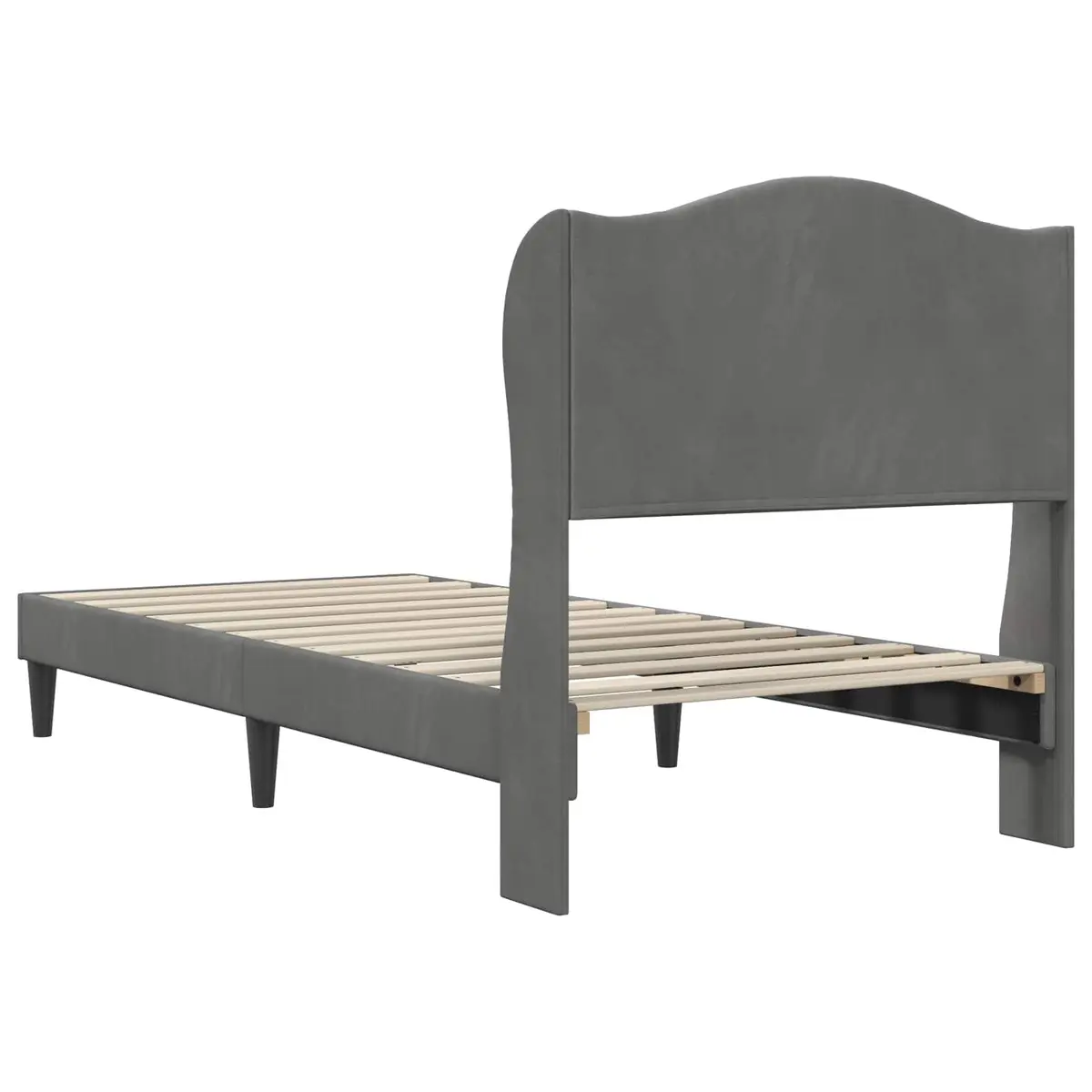 Dark Grey Bed Frame with Velvet Headboard Modern Bedroom Furniture 107 x 203 cm