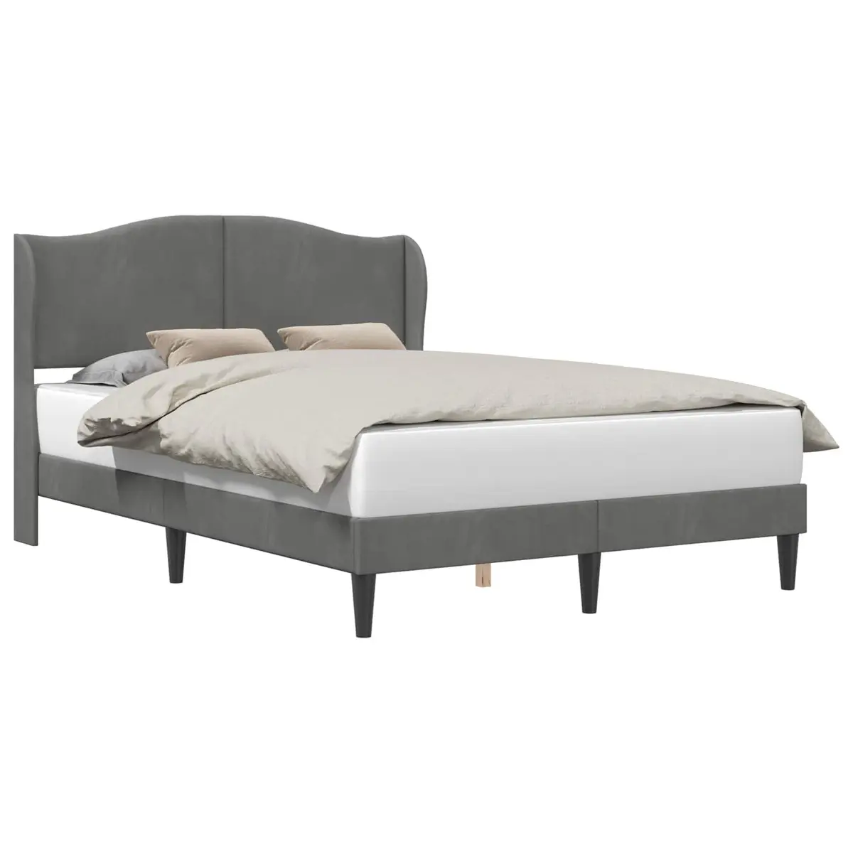 Dark Grey Velvet Headboard Bed Frame